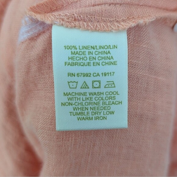 Sigrid Olsen 100% Linen Peach Lagenlook Button-Up Shirt - Picture 5 of 5